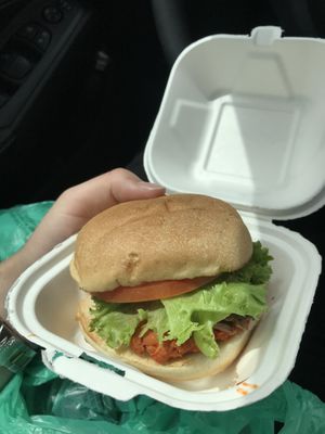 Buffalo Chicken with G. Mushrooms on Brioche Bun. at Meta Burger in Denver