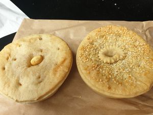 Smoked tofu pie and potato and spinach pie at Himalaya Bakery and Cafe in Daylesford