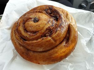 Cinnamon scroll with apple at Himalaya Bakery and Cafe in Daylesford