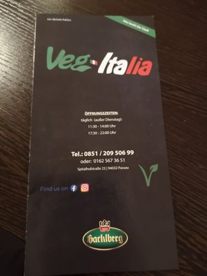 Speisekarte at Veg-Italia in Passau