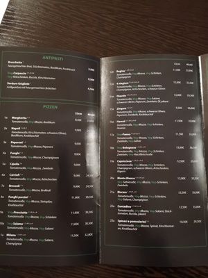 Pizza Speisekarte at Veg-Italia in Passau