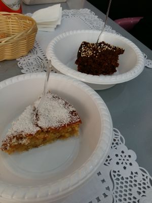 Home made cakes: chocolate and cononut+pineapple  at Sabores de la Granja in Granada
