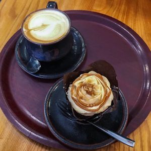 Vegan Chocolate & Peanut Butter Cupcake & Oat Latte  at Black Gold Coffee in Cheltenham