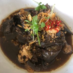 Braised aubergine  at Omni Cafe in Whitley Bay