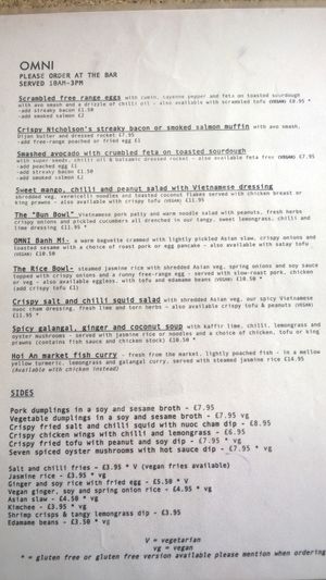 Menu at Omni Cafe in Whitley Bay