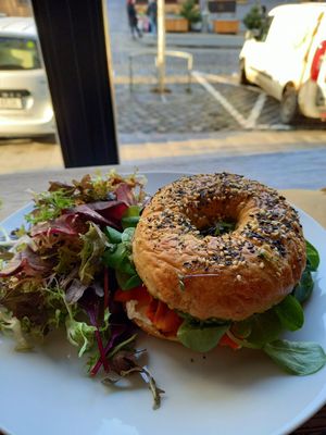 Carrot lox bagel at Skøg in Brno