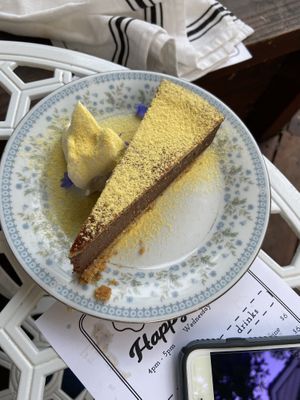 The most amazing chocolate cheesecake with coco whip. at Fog Eater Cafe in Mendocino