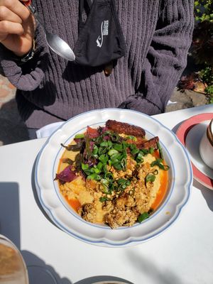 Cheezy grits! at Fog Eater Cafe in Mendocino