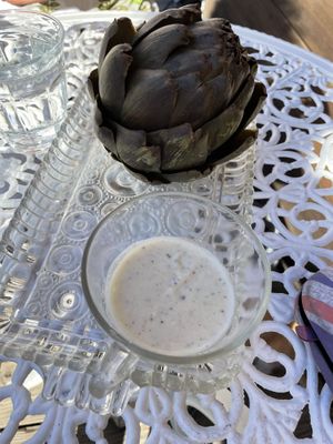 Terrific and plain steamed artichoke.  It needed nothing !  at Fog Eater Cafe in Mendocino