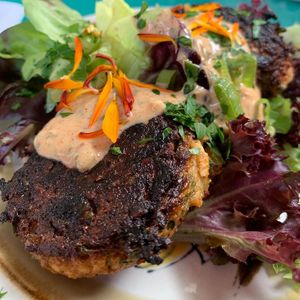 The vegan tofu crabby patty’s hit the spot. Such a nice starter.  at Fog Eater Cafe in Mendocino