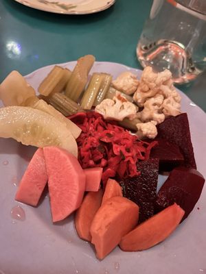 Pickle plate  at Fog Eater Cafe in Mendocino