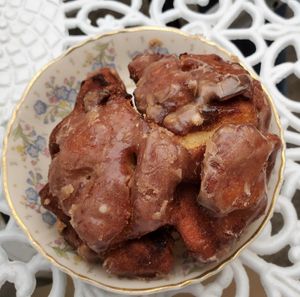 Yummy apple fritters. at Fog Eater Cafe in Mendocino