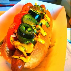 Chicago hot dog at Wanderer in Leeds