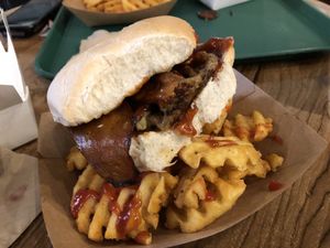 Burger and fries at Wanderer in Leeds
