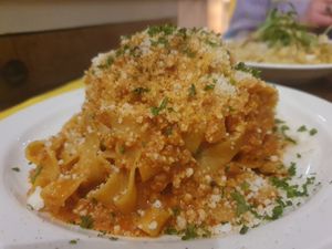 Boglognese with tagliatelle at Pasta Factory in Galway