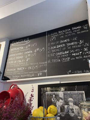 Vegan items marked  at Pasta Factory in Galway