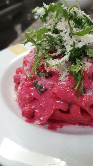 Vegan beetroot pesto  at Pasta Factory in Galway