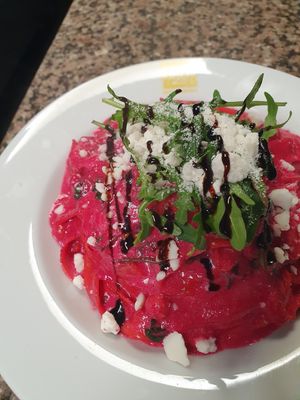 Vegan beetroot pesto pasta at Pasta Factory in Galway