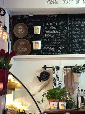 Menu board at Pasta Factory in Galway