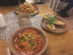 Vegan lasagne and bollognaise with garlic bread ❤️ at Pasta Factory in Galway
