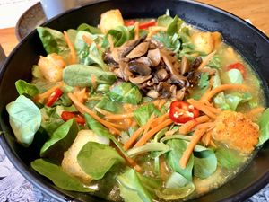 Spicy and sour udon noodles soup  at Wagamama in Milan