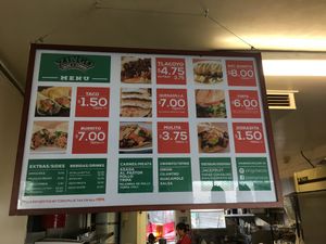 The menu at Zingo Tacos in Los Angeles