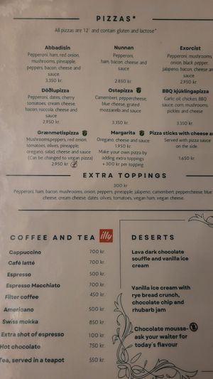Menu at Systrakaffi in Kirkjubaejarklaustur