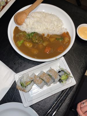 Veggie roll & veggie curry at Just Delicious Japanese Bistro in Summerland