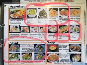 Some vegan items  at Just Delicious Japanese Bistro in Summerland