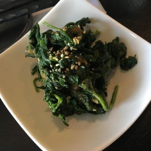Spinach Goma-ae .... surprisingly delicious!! at Just Delicious Japanese Bistro in Summerland