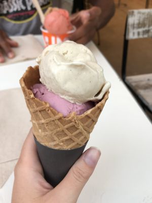 Vanilla and raspberry yogurt. In the background orange ginger and almond at Impronta in Paris