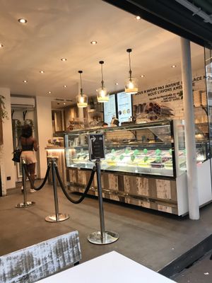 Inside the shop. Green tags are all vegan  at Impronta in Paris