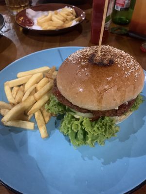 Tempe burger with fries, asked no Mayo to make vegan  at Lonto in Penida Island