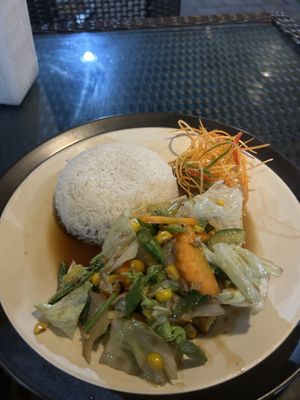 Veggies with rice  at Lonto in Penida Island