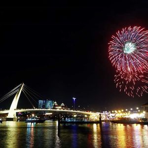 2018/09/23Firework show inTamsui Fisherman Wharf!Celebrate our Moon Festival!  at Coolife Owl 貓頭鷹藝品蔬食館 - Māotóuyīng in New Taipei City