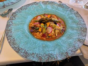 Creamy rice with vegetables. Vegan. at Villa Venecia Hotel in Benidorm