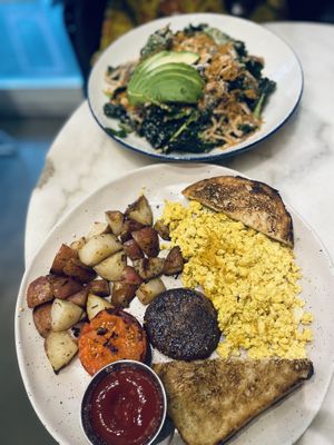 Country breakfast and spicy kale caesar salad  at The Butcher's Daughter in Brooklyn