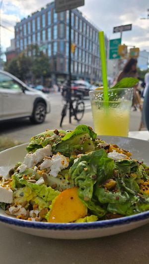 Peach salad (swap for vegan feta) at The Butcher's Daughter in Brooklyn