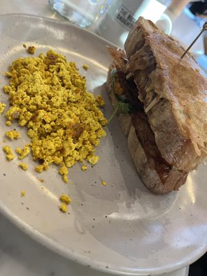 Forgot the name but was great, smt with bacon  at The Butcher's Daughter in Brooklyn