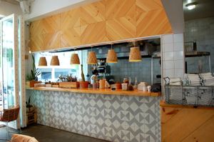 Inside the cafe. at The Butcher's Daughter in Brooklyn