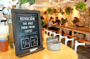 From the bakery and coffee shop next door. at The Butcher's Daughter in Brooklyn