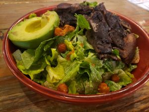 Vegan Caesar Salad, swapped salsa for portobellos at Kid Cashew in Charlotte