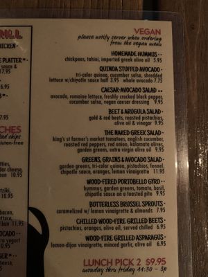 Vegan Menu Section at Kid Cashew in Charlotte