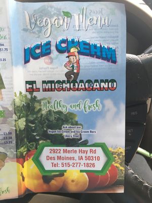 Menu at El Michoacano Ice Cream and Mexican Food in Des Moines