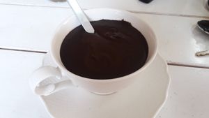 Hot choc with almond milk at Biscotti House in Chiang Mai