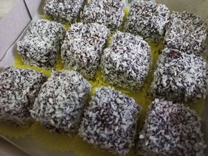 Vegan lamingtons (by request) at Biscotti House in Chiang Mai