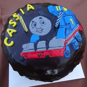 Thomas theme vegan cake at Biscotti House in Chiang Mai