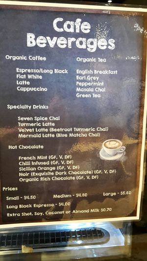 Beverage menu at Go Vita in Warwick