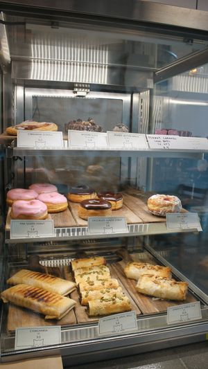 Vegan food in the cabinet  at Catnap Cafe in Christchurch