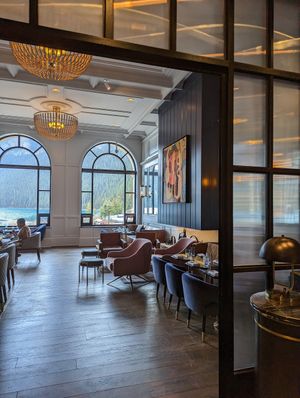 Entrance to restaurant, gorgeous lake views at Fairview in Lake Louise